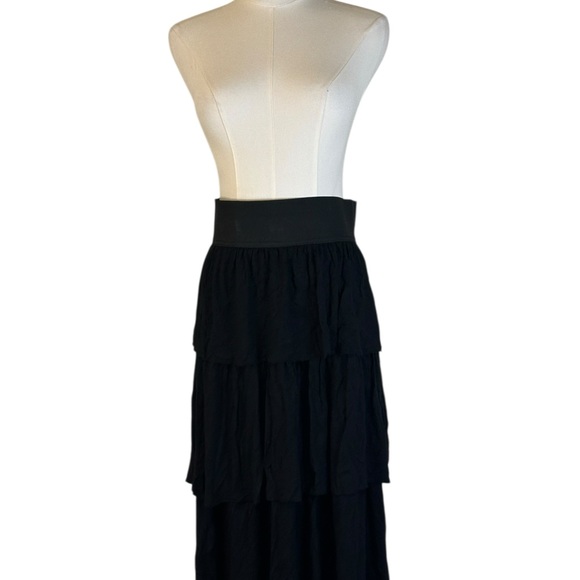 MYTH Black Tiered Ruffle Skirt Size M Elastic Waist Rayon Blend - Picture 2 of 5